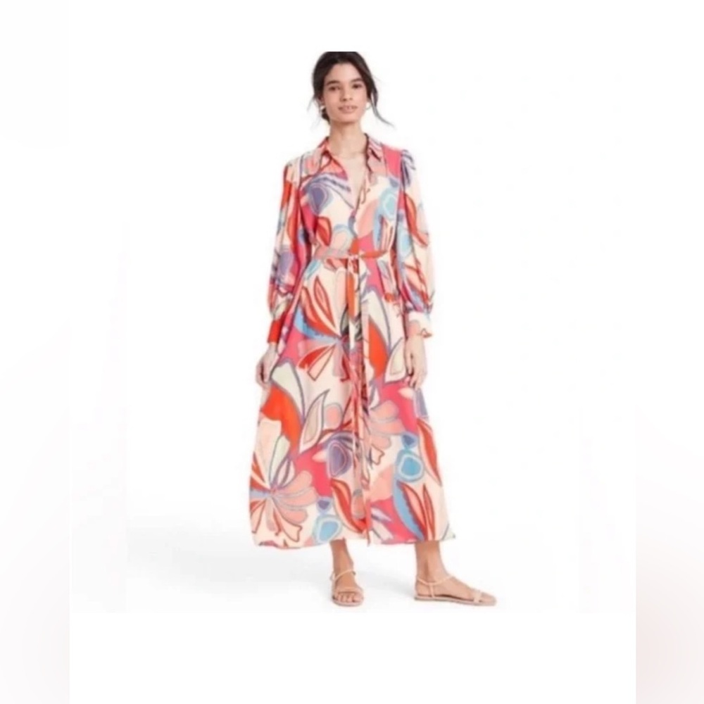 Alexis multicolor collared button down dress with belt